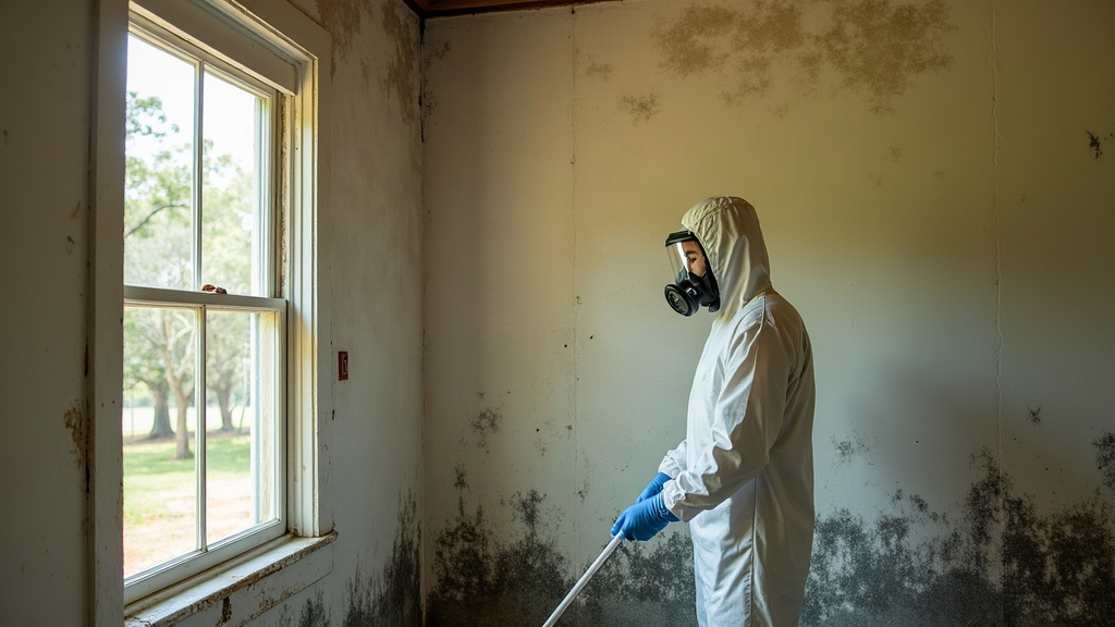 Mold inspection technician working in a Metairie home
